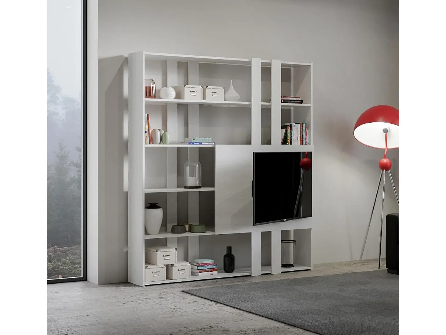 Estante Kato H com suporte para TV cinza branca