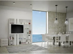 Estante Kato L com suporte para TV cinza branca