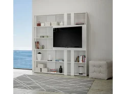 Estante Kato L com suporte para TV cinza branca