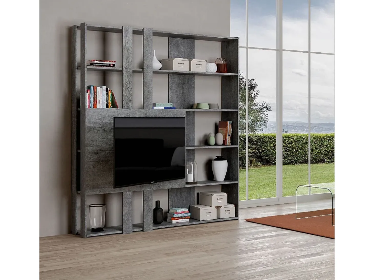 Estante Kato M com suporte para TV cimento