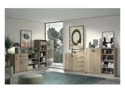 Estante larga design com 2 prateleiras, cor carvalho claro coleção TOLLY