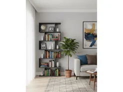 Estante Lucio, Armário com prateleiras, Biblioteca de escritório, 100% Fabricado na Itália, 80x25h192 cm, Ardósia