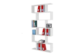 Estante Lucio, Armário com prateleiras, Biblioteca de escritório, 100% Fabricado na Itália, 80x25h192 cm, Branco brilhante