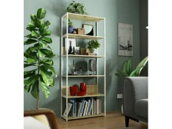 Estante Metálica Loft Branco/Carvalho Artisan 80 cm