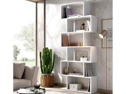Estante Misma, Estante de escritório multiuso, Estante com 6 prateleiras, 80x25h190 cm, Branco