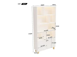 Estante moderna - 80 x 30 x 173 cm - com vários espaços de armazenamento + 2 portas + LEDs - Madeira maciça + MDF - branco