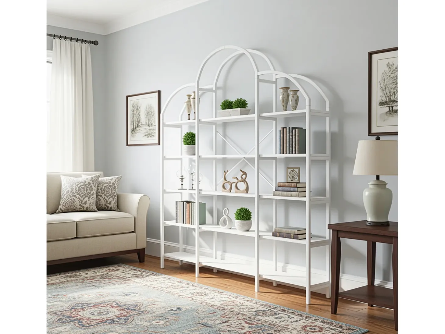 Estante moderna em metal 170×26×190 cm - formato nuvem - 5 níveis de armazenamento - branco