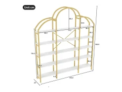 Estante moderna em metal 170×26×190 cm - formato nuvem - 5 níveis de armazenamento - dourado + branco