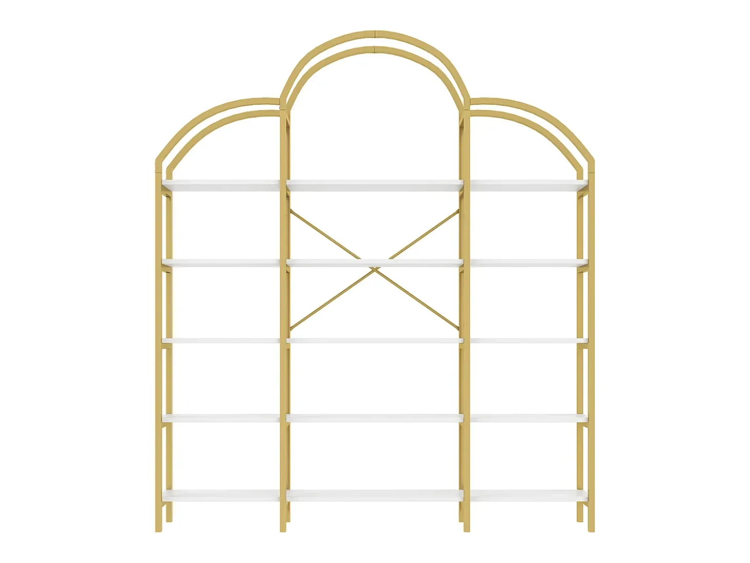 Estante moderna em metal 170×26×190 cm - formato nuvem - 5 níveis de armazenamento - dourado + branco