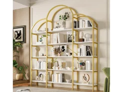 Estante moderna em metal 170×26×190 cm - formato nuvem - 5 níveis de armazenamento - dourado + branco