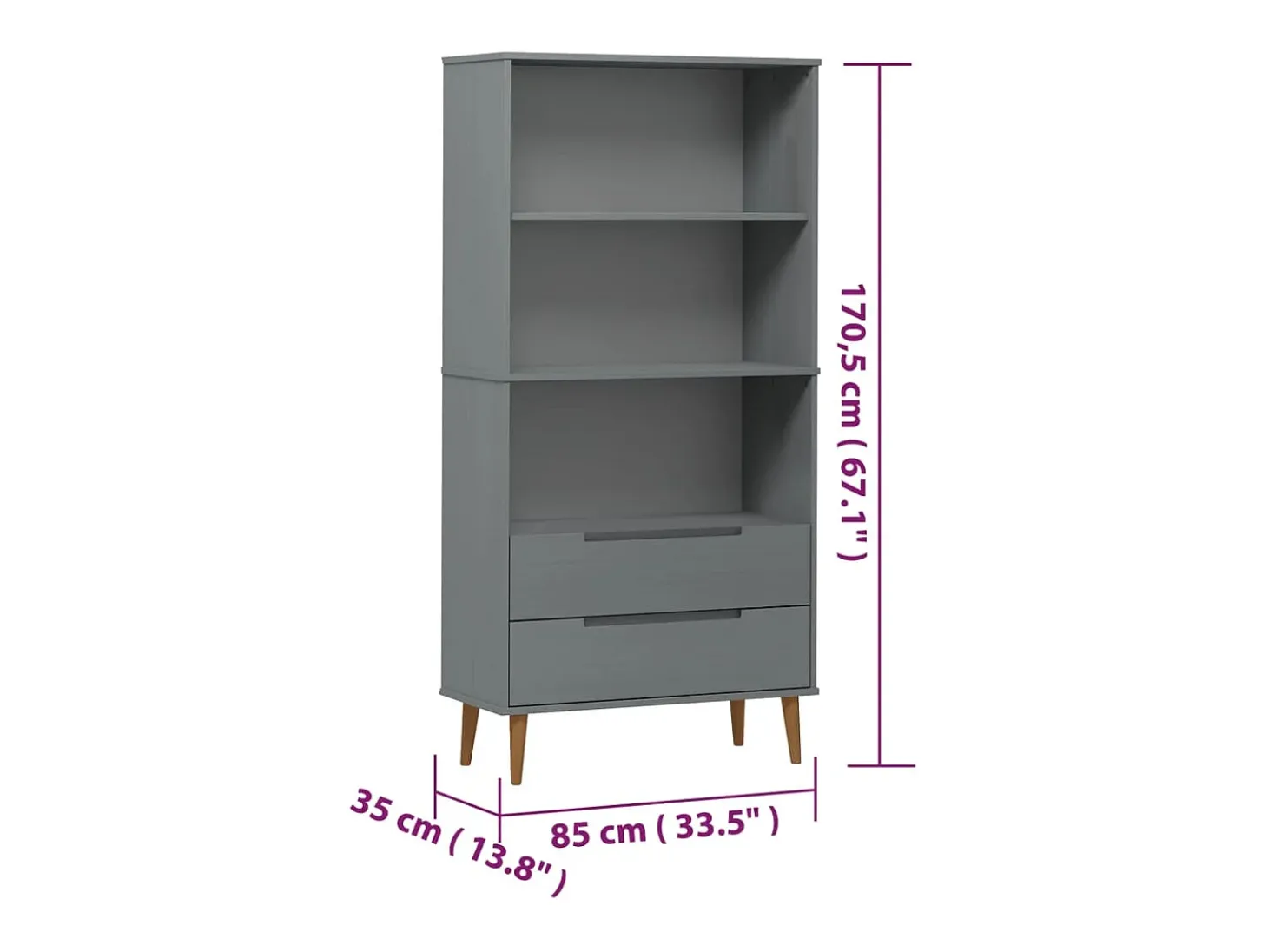 Estante MOLDE 85x35x170,5 cm pinho maciço cinzento