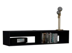Estante multimédia em melamina Rockwood com duas prateleiras, 25.3 cm X 121.1 cm X 32 cm , Preto