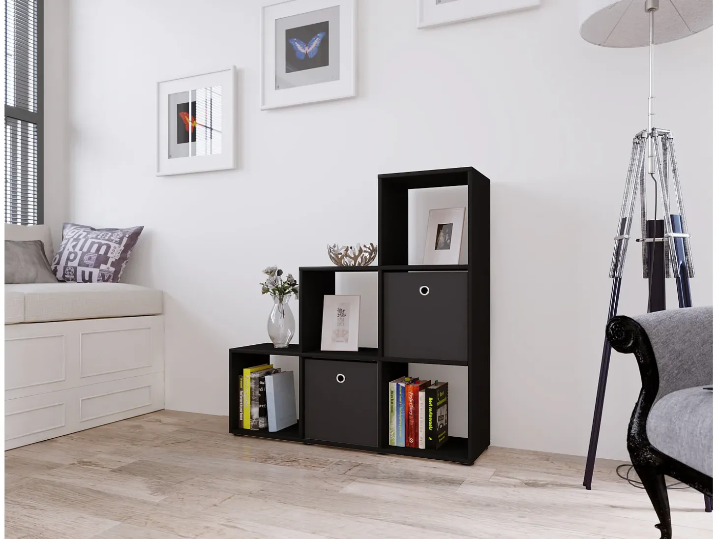 Estante Nitas Preto A. 105 x L. 108 x P. 29 cm