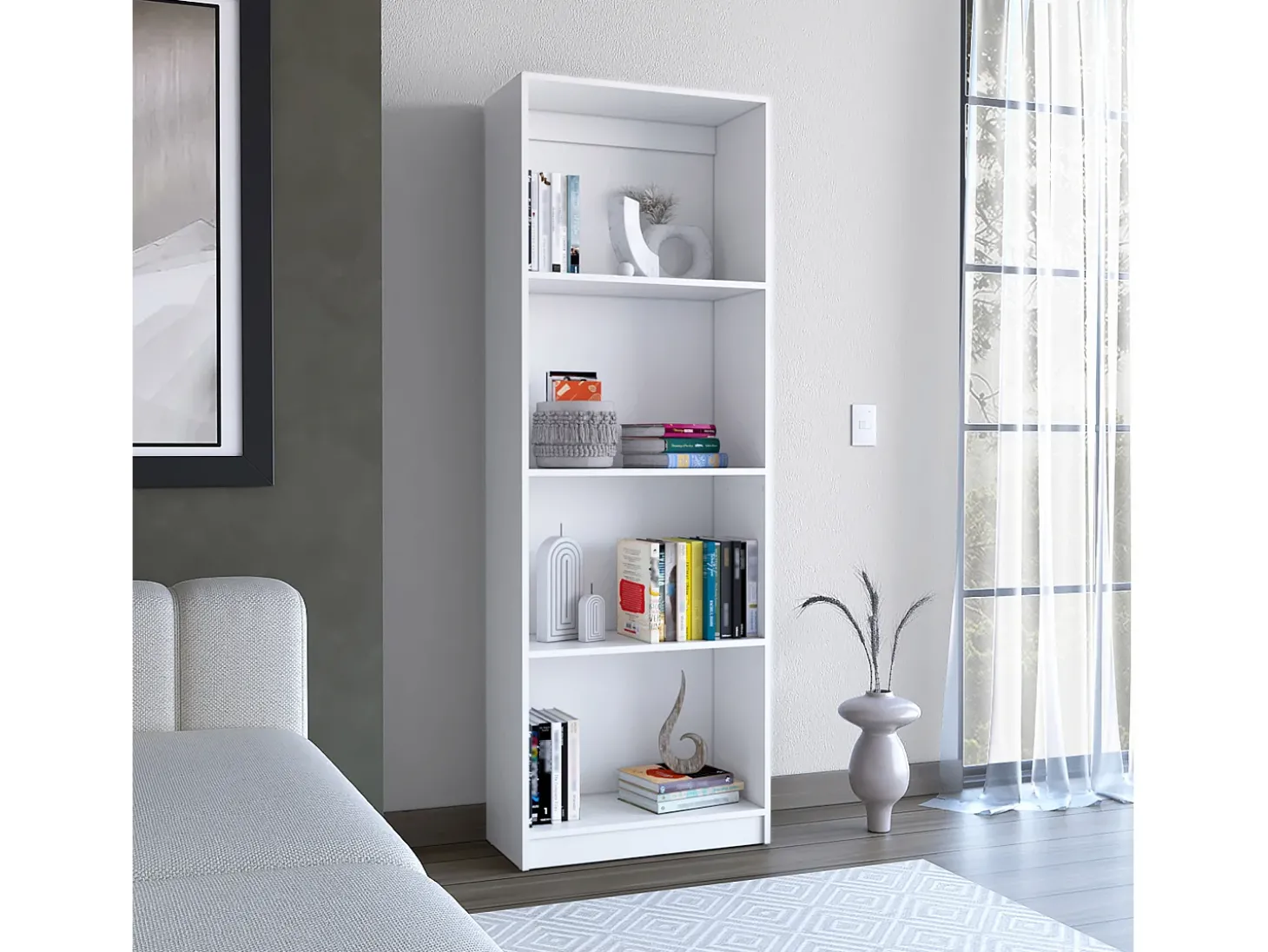 Estante para escritório em casa em melamina com 4 prateleiras abertas, 180.60 cm X 62.73 cm X 29.71 cm , Branco