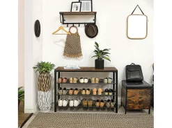 Estante para Sapatos 100x30x72 cm preto castanho rústico Indestic