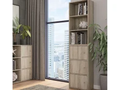 Estante Plea: 1 armário com 3 portas e 1 prateleira com 3 níveis, 184x42x29 cm