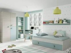 Estante Pomona, Estante alta com 5 prateleiras, Estante de escritório ou quarto, Estante moderna com compartimentos, 52x25h80 cm, Verde água