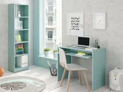 Estante Pomona, Estante alta com 5 prateleiras, Estante de escritório ou quarto, Estante moderna com compartimentos, 52x25h80 cm, Verde água