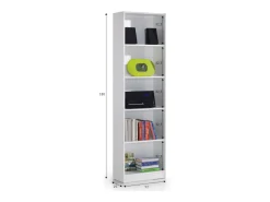 Estante Pomona, Estante alta com 5 prateleiras, Estante de escritório ou quarto, Estante moderna com compartimentos, 52x25h80 cm, Branco