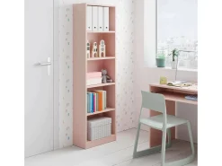 Estante Pomona, Estante alta com 5 prateleiras, Estante de escritório ou quarto, Estante moderna com compartimentos, 52x25h180 cm, Rosa