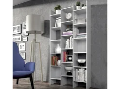 Estante Rockford, Estante com 18 prateleiras, Prateleira com compartimentos quadrados, Estante de escritório moderna, 96x29h192 cm, Branco