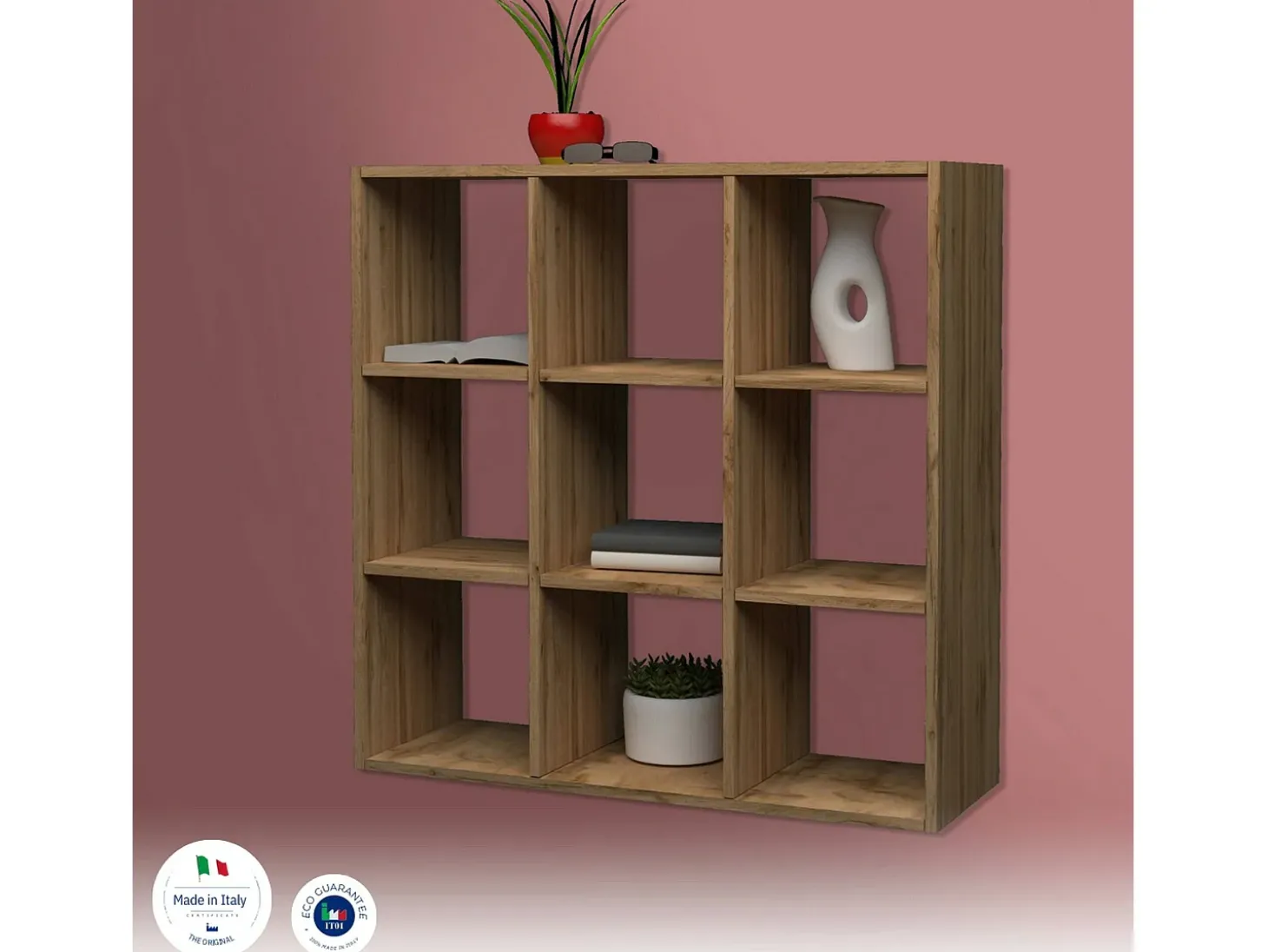 Estante Rodrigo, Armário com prateleiras, Biblioteca de escritório, 100% Fabricado na Itália, Carvalho, 90x25h90 cm