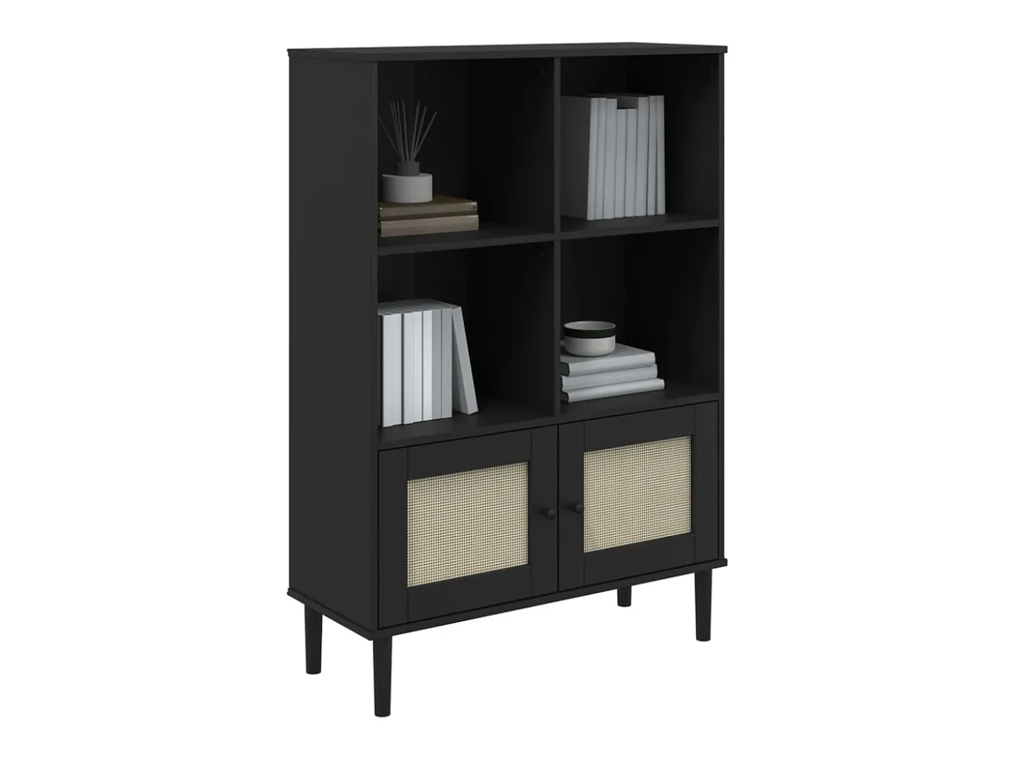 Estante SENJA aspeto de vime 90x35x130 cm pinho maciço preto PT107061