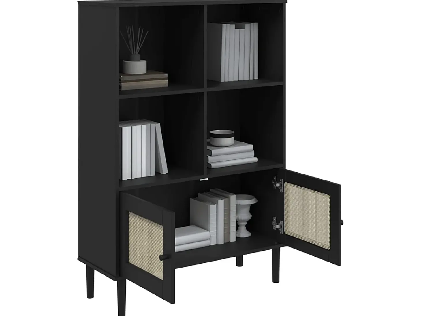 Estante SENJA aspeto de vime 90x35x130 cm pinho maciço preto PT107061