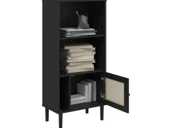 Estante SENJA aspeto de vime 60x35x130 cm pinho maciço preto PT616169