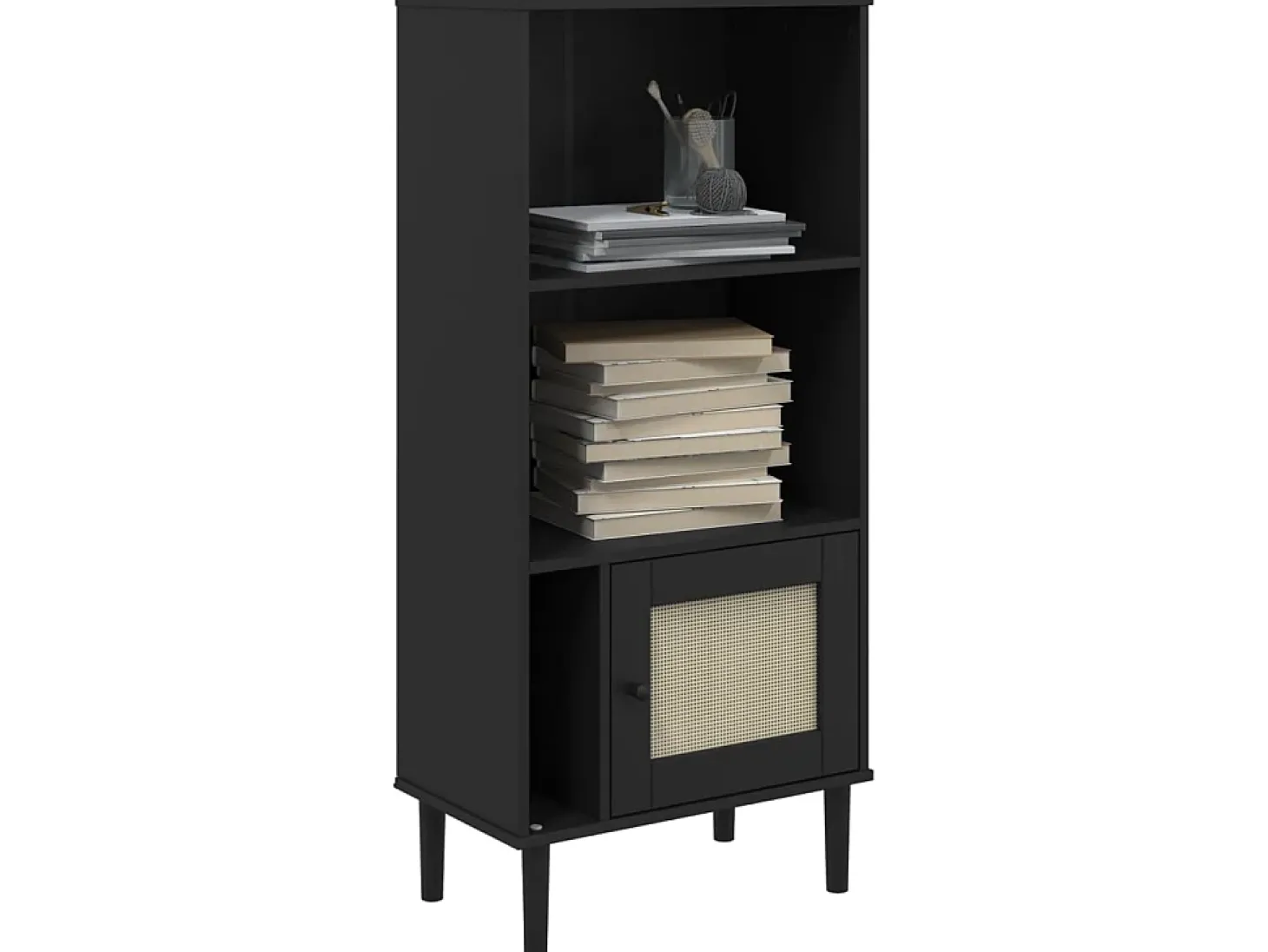 Estante SENJA aspeto de vime 60x35x130 cm pinho maciço preto PT616169
