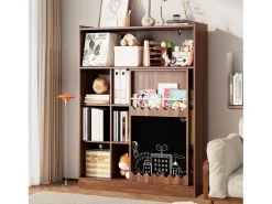 Estante 120x38.5x151.5 cm - com prancheta de desenho removível - 9 compartimentos de armazenamento - 1 porta de correr - marrom