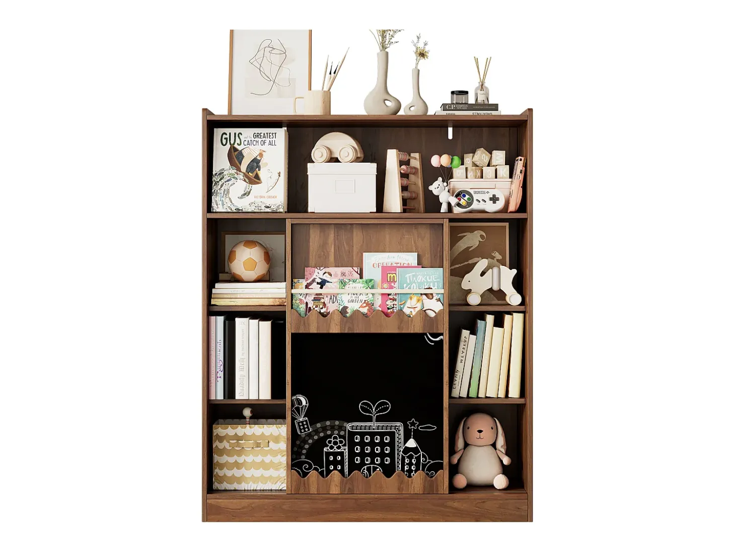 Estante 120x38.5x151.5 cm - com prancheta de desenho removível - 9 compartimentos de armazenamento - 1 porta de correr - marrom