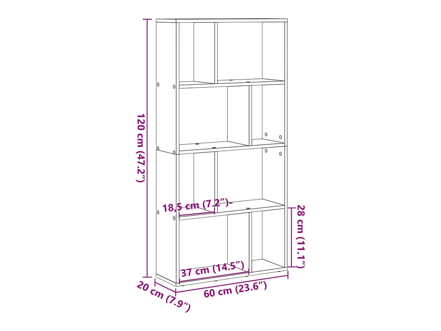 Estante 60x20x120,5 cm derivados de madeira cinzento cimento