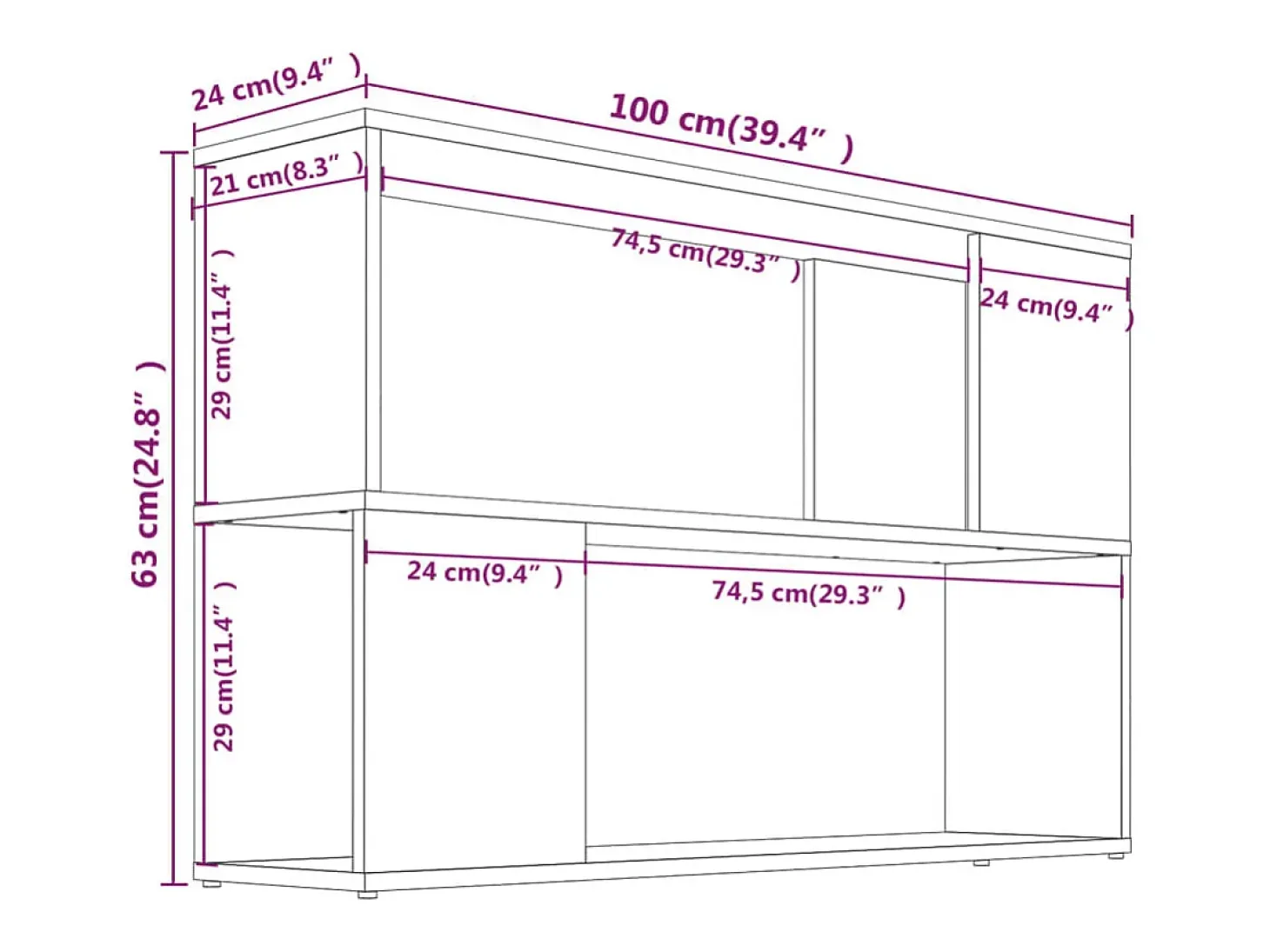 Estante 100x24x63 cm derivados de madeira cinzento sonoma
