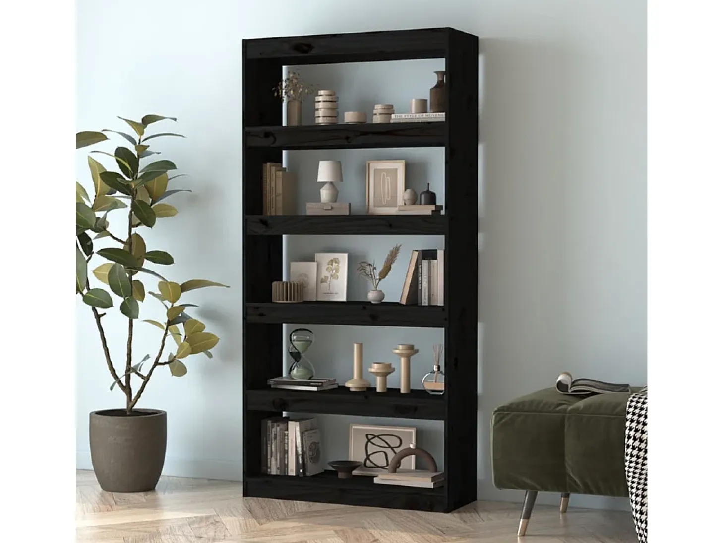 Estante/divisória 80x30x167,4 cm pinho maciço preto PT758620
