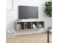 Estante/móvel de TV 143x30x36 cm contraplacado cinzento cimento PT241207