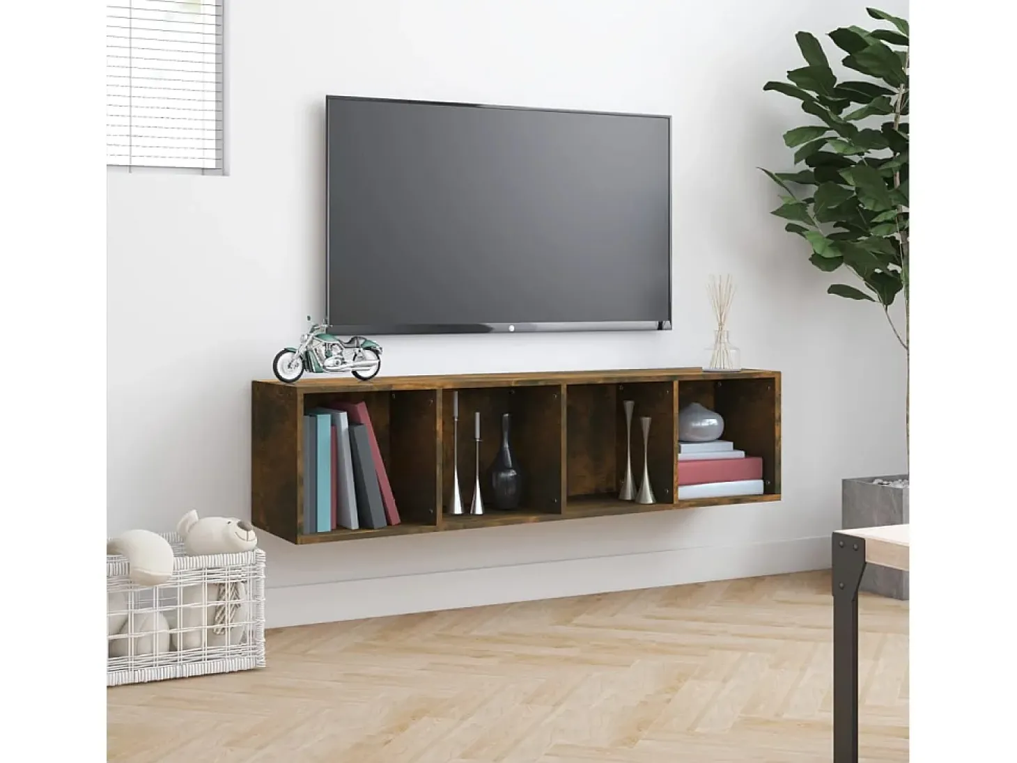 Estante/móvel TV 143x30x36 cm derivados madeira carvalho fumado PT575117