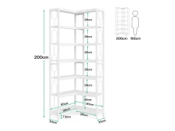 Estanteria de canto, estante industrial com 7 níveis, estantes de canto em madeira e metal, estante de exibição autossustentável para o sala de estar