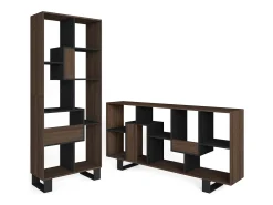 Estantes de prateleiras , 174x67x31, Design industrial, Carvalho escuro e Preto