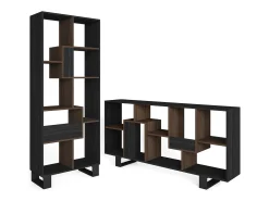 Estantes de prateleiras , 174x67x31, Design industrial, Preto e Carvalho escuro