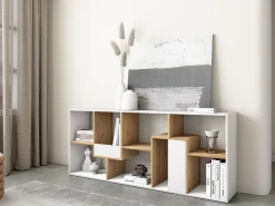 Estantes de prateleiras , 162x67x31cm, Sala de jantar, Branco e Carvalho