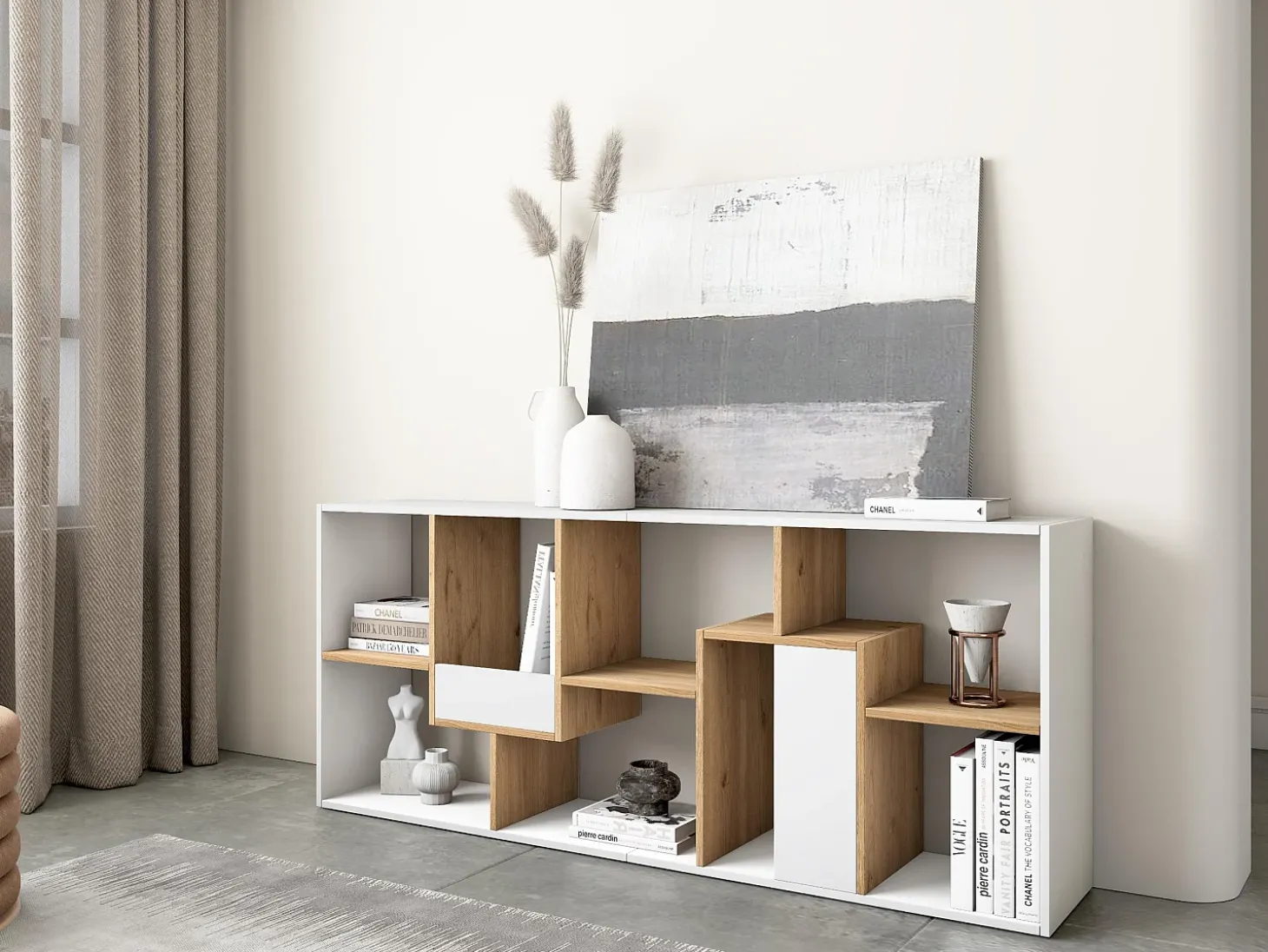 Estantes de prateleiras , 162x67x31cm, Sala de jantar, Branco e Carvalho