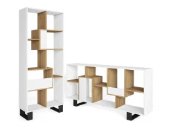 Estantes de prateleiras , 174x67x31, Design industrial, Branco e Carvalho