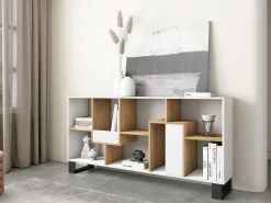 Estantes de prateleiras , 174x67x31, Design industrial, Branco e Carvalho