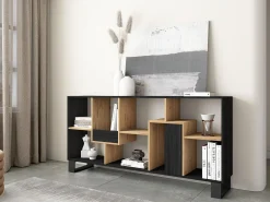 Estantes de prateleiras , 174x67x31, Design industrial, Preto e Carvalho