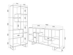 Estantes de prateleiras , 174x67x31, Design industrial, Preto e Carvalho