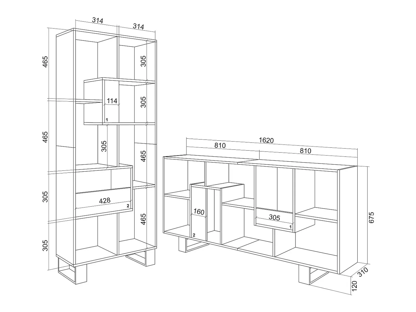 Estantes de prateleiras , 174x67x31, Design industrial, Preto e Carvalho