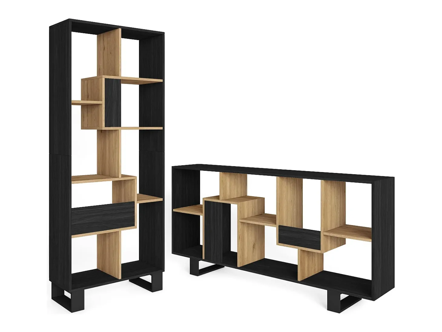 Estantes de prateleiras , 174x67x31, Design industrial, Preto e Carvalho