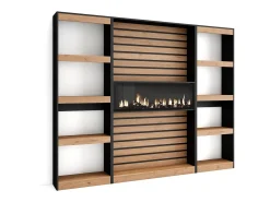 Estantes de prateleiras, 230x25x186cm, Sala de estar - Escritório, Lareira eléctrica, Carvahlo e preto