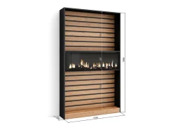 Estantes de prateleiras, 110x25x186cm, Sala de estar - Escritório, Lareira eléctrica, Carvahlo e preto